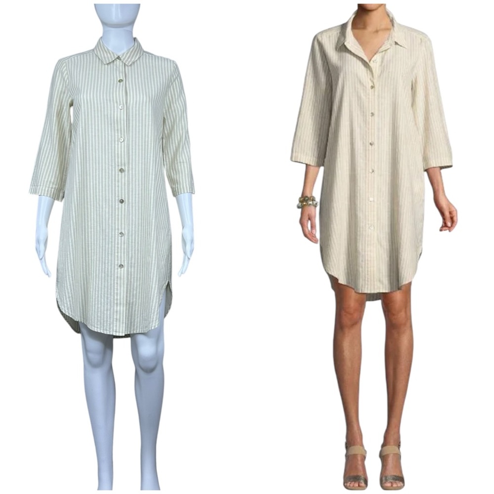 EILEEN FISHER Striped Shirt Dress Sz XXS Hemp Organic Cotton Tunic Cottagecore